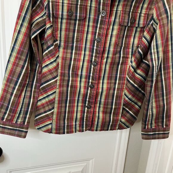 Christopher and Banks Red Green Brown Plaid Button Up Jacket Shirt Womens Size L - Picture 3 of 10